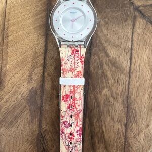 Swatch Floral Watch with Red and White Design